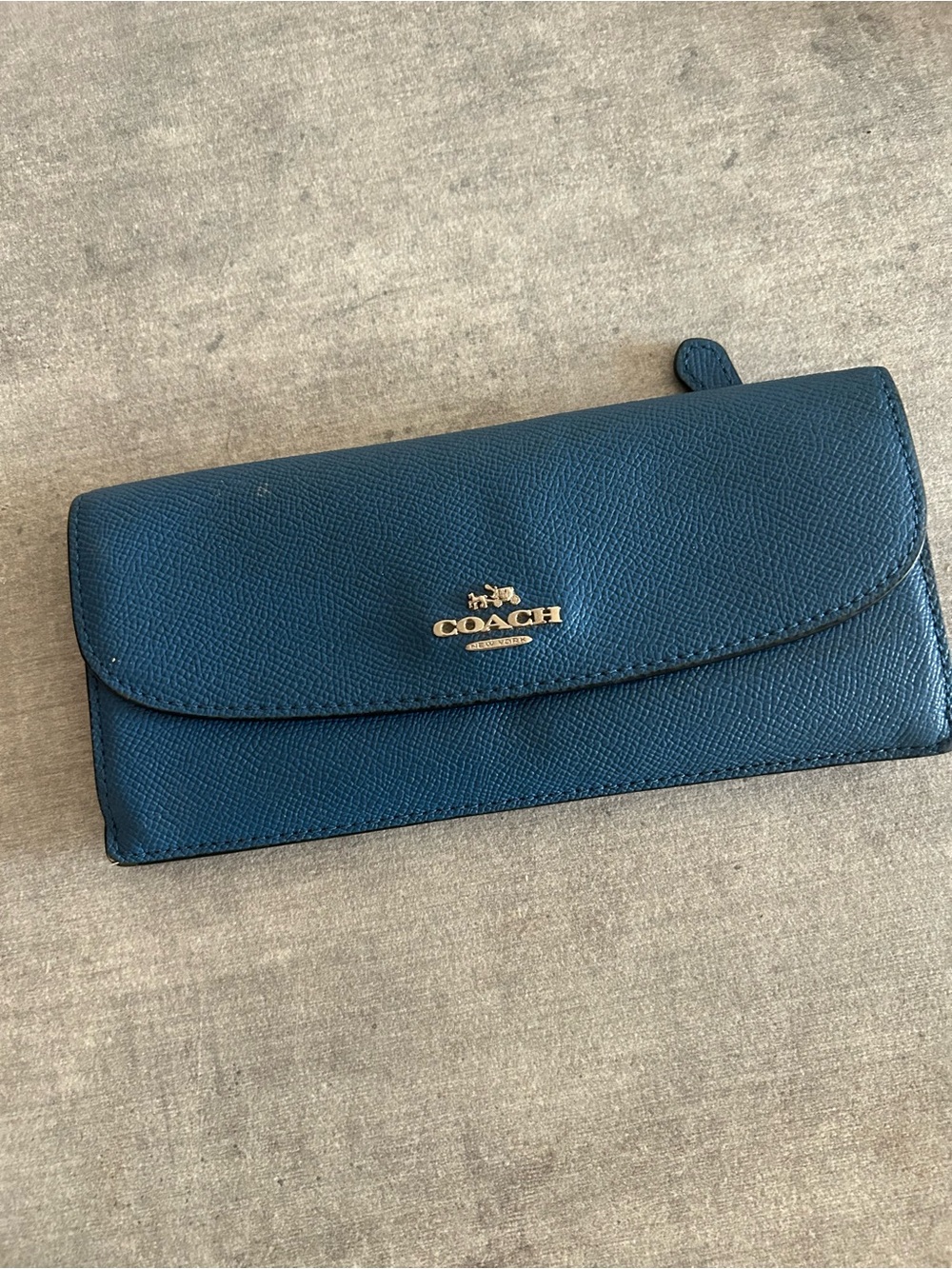 Coach Teal Pebbled Leather Continental Wallet with Gold Logo